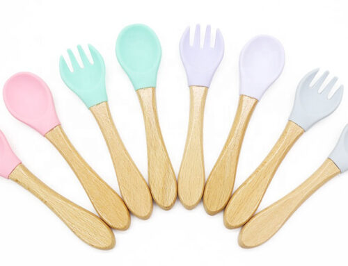Personalized Silicone Wooden Bamboo Baby Self Feeding Spoons