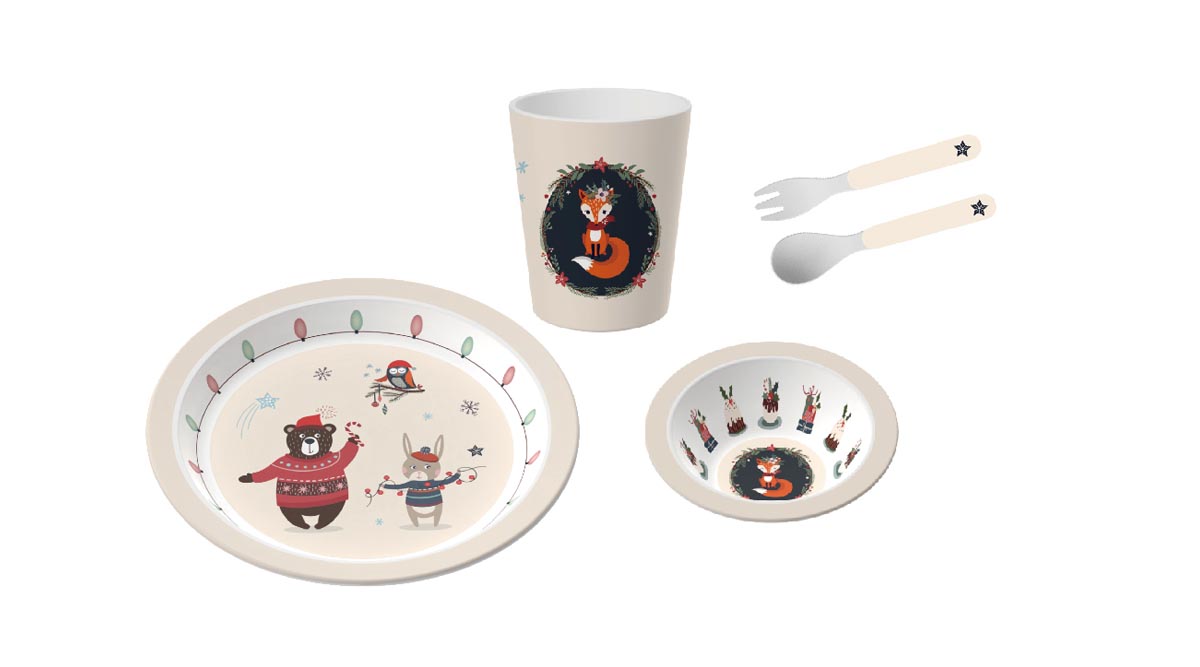 personalised plastic dinnerware set with print
