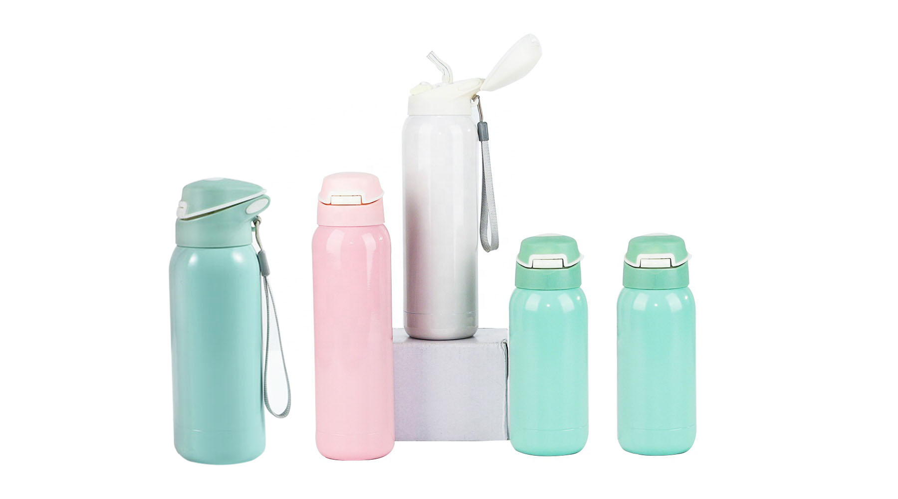 stainless steel vacuum water bottle with straw in different colors
