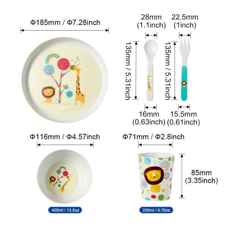 sizes of the plastic kids dinner set