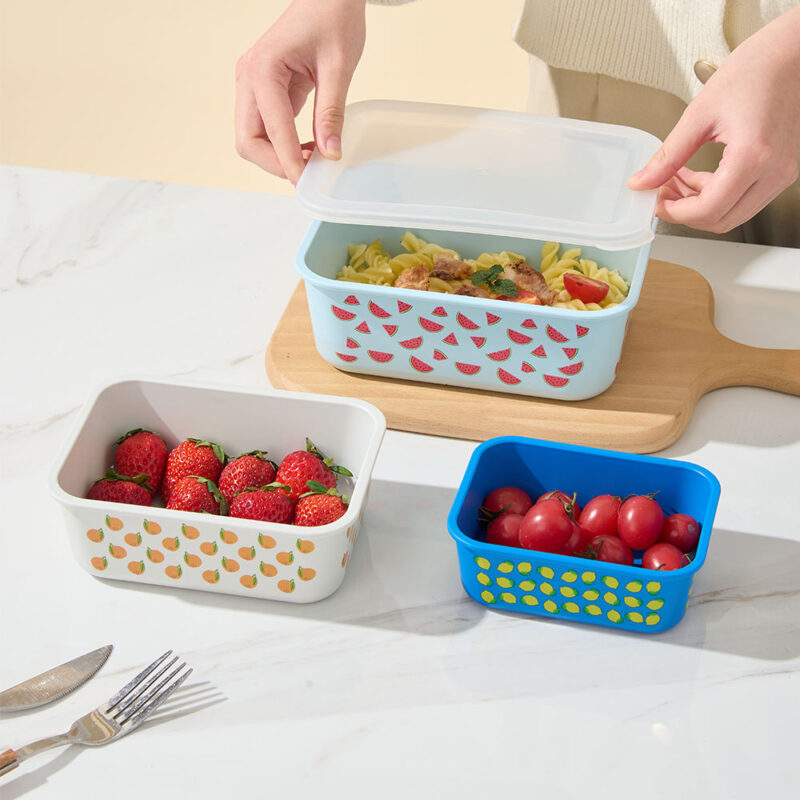 recycled plastic snack box with the fruit inside