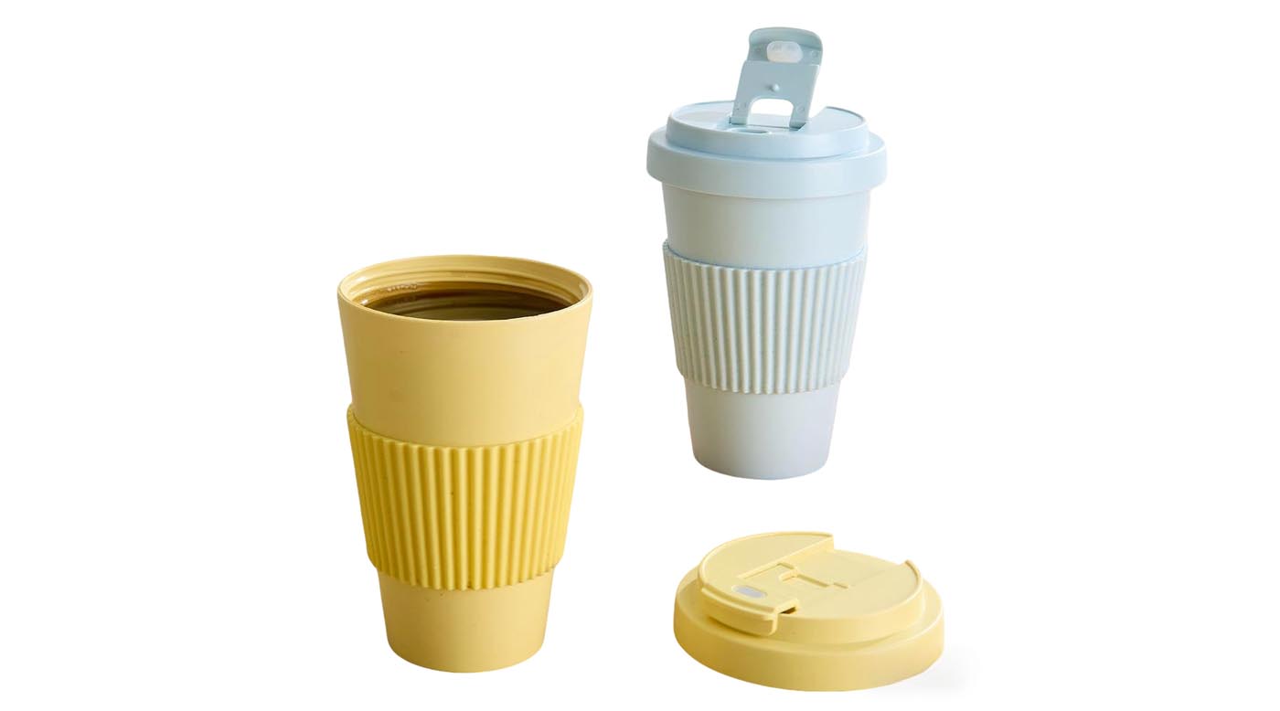 RPET plastic coffee cup with lid in solid colors