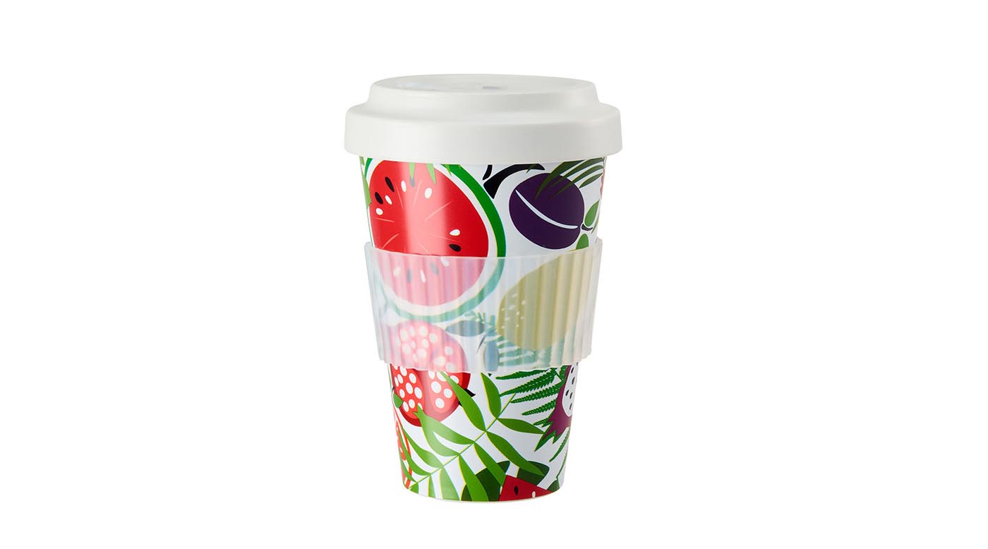 Recycled plastic coffee cup with lid