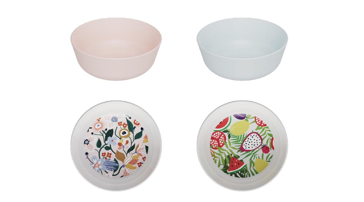 custom printed bowls in different solid colors