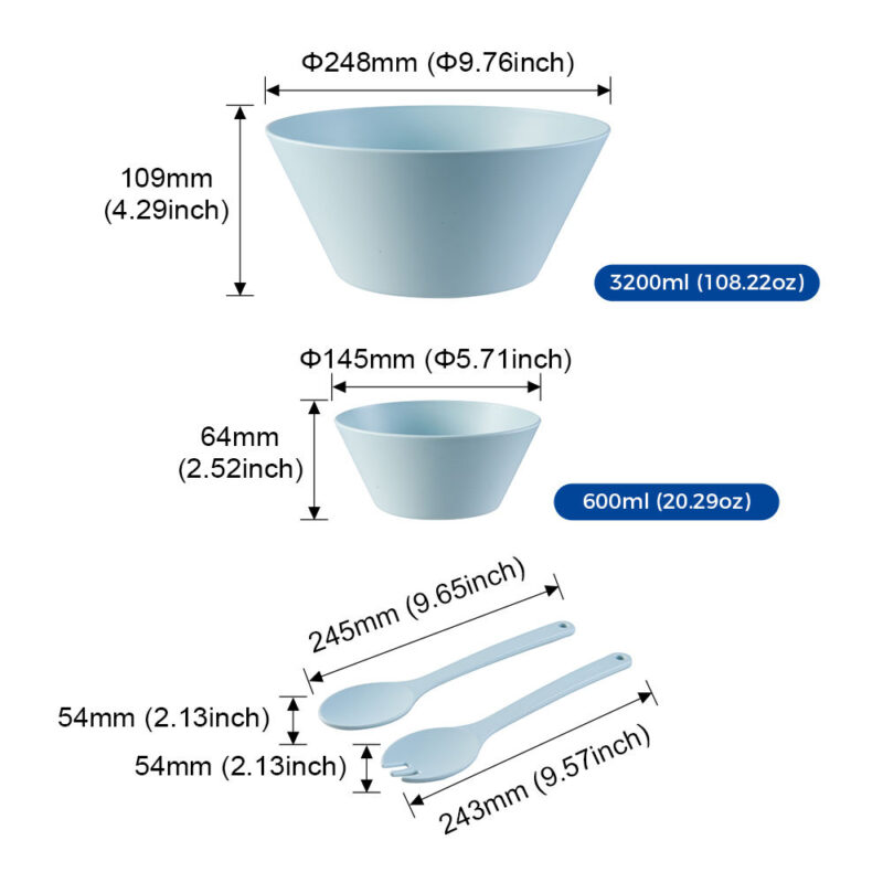 sizes of the post-consume plastic bowls