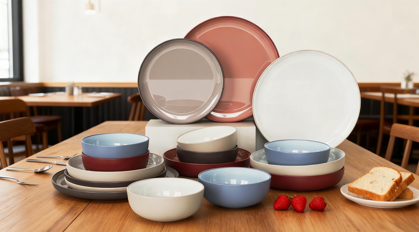 plastic tableware on the table