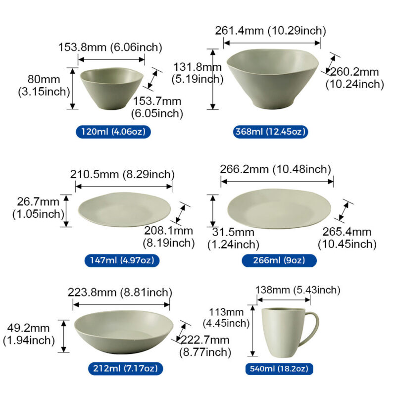 sizes of the recycled plastic plates and bowls