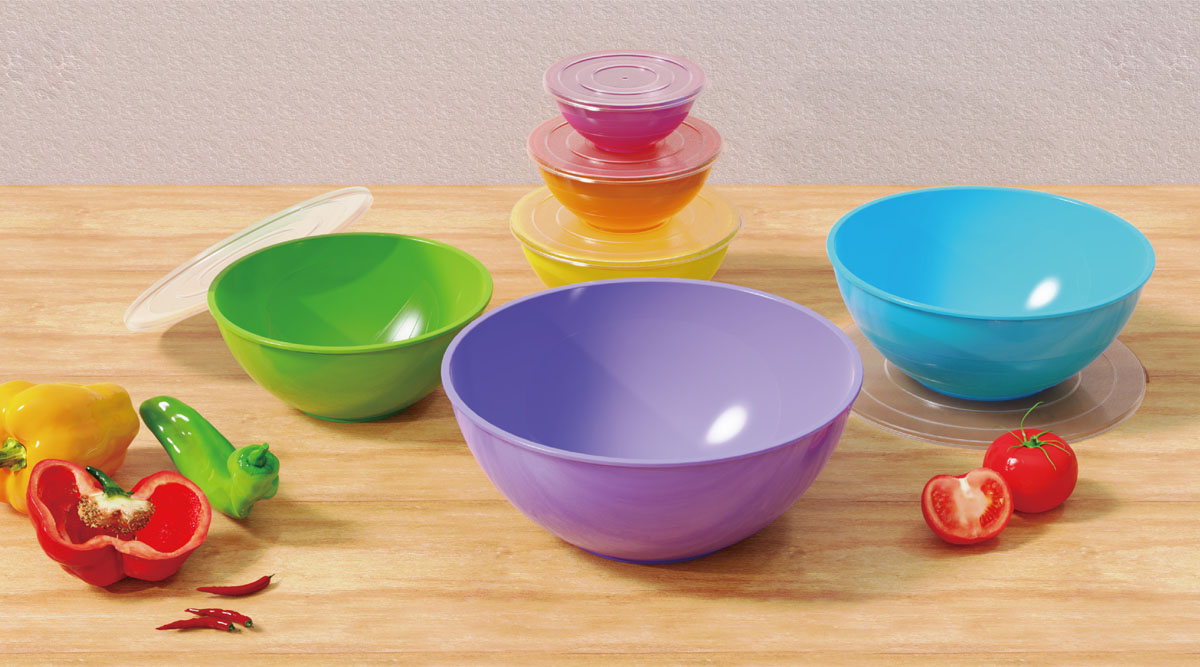 bowls in different colors with lid