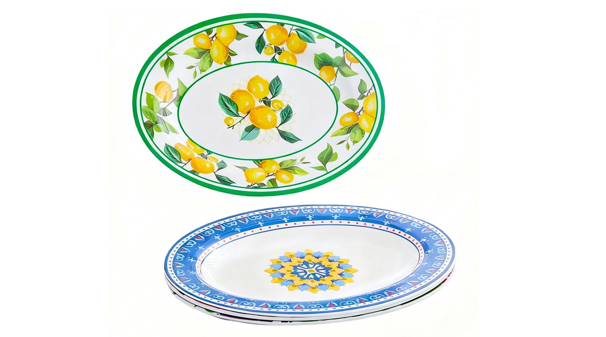 recycled plastic big plate in oval shape with print