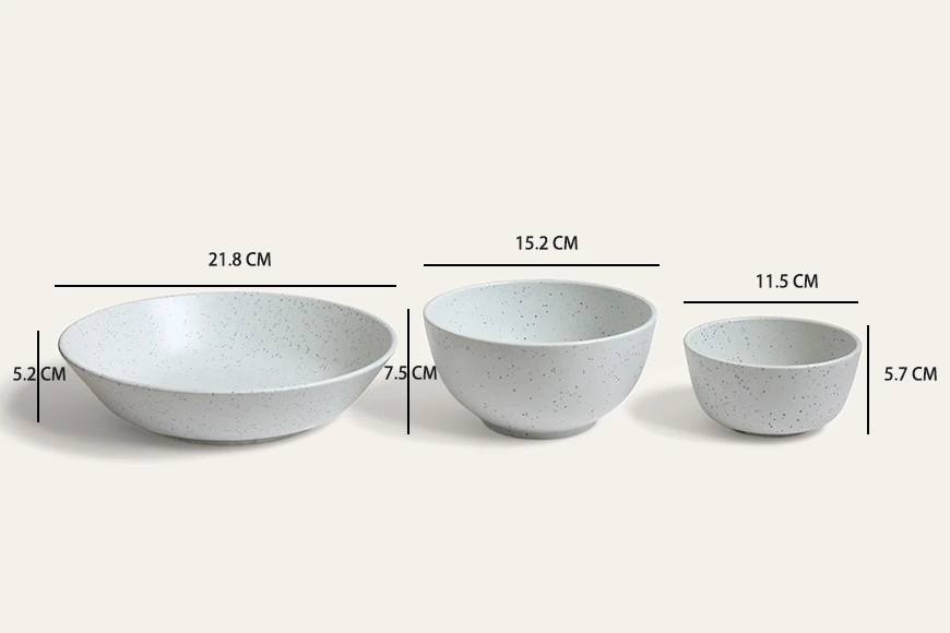 Snow Speckle RPET Nesting Bowl Set Dimensions