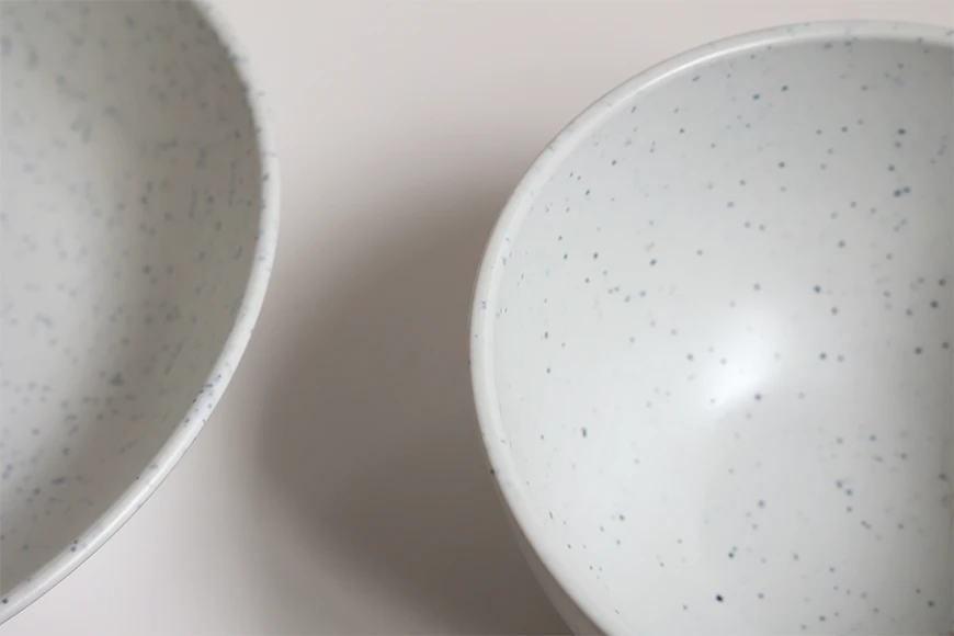 Close-Up of Snow Speckle RPET Bowl Collection Rim Detail