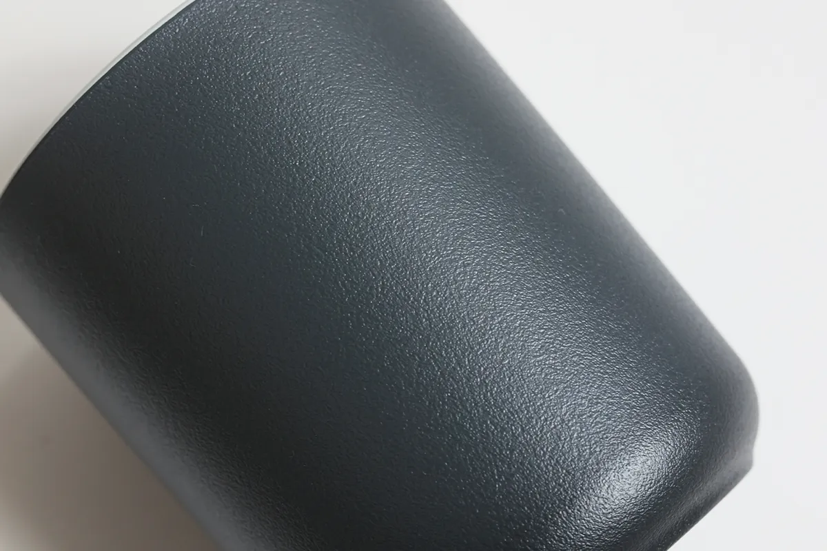 Fine matte surface texture of stoneware-inspired recycled PET tumbler