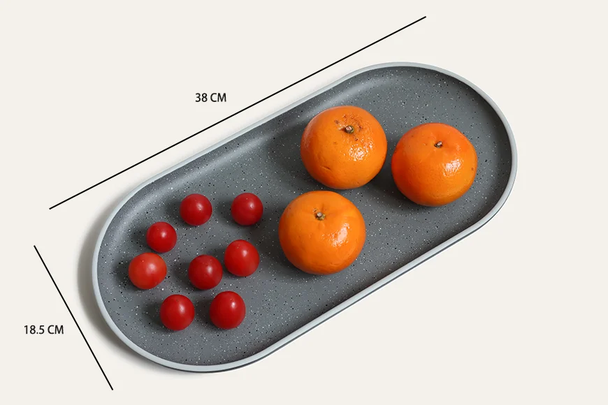 Stoneware-inspired recycled PET oval serving tray dimensions 38 cm by 18.5 cm