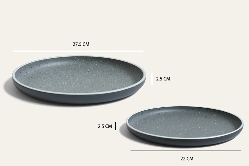 Stoneware-inspired recycled PET dinner plate set dimensions 27.5 cm and 22 cm