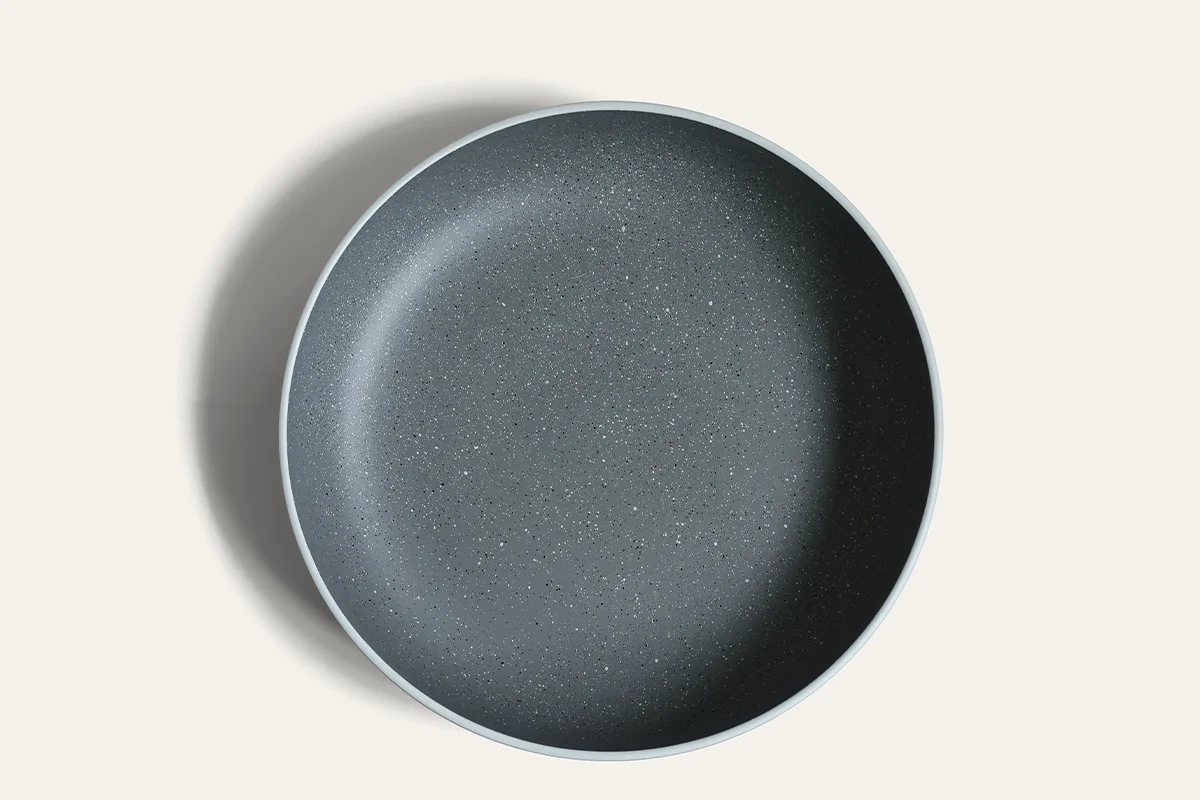 Top view of stoneware-inspired recycled PET pasta bowl