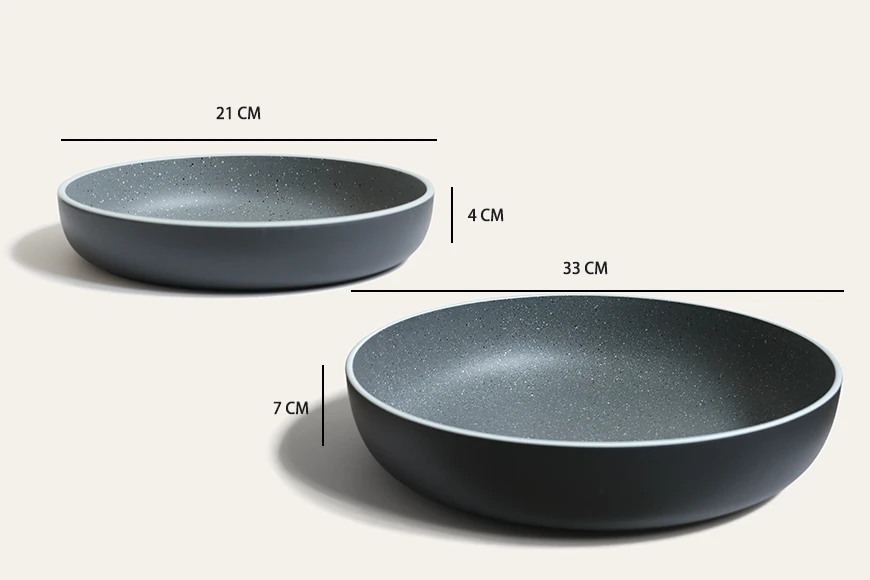 Stoneware-inspired recycled PET pasta bowl set dimensions 21 cm and 33 cm