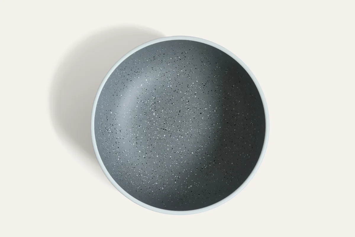 Top view of stoneware-inspired recycled PET deep serving bowl