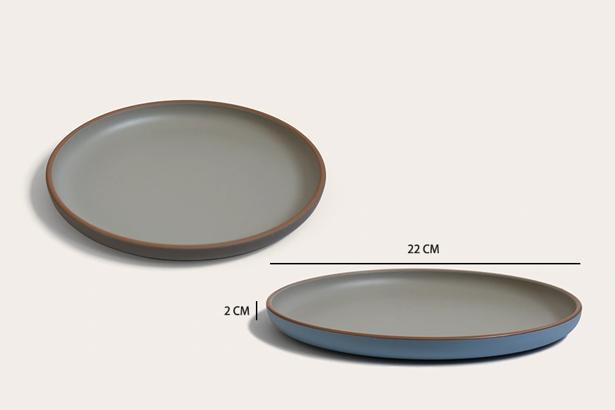 Angled View of Azure Rim Matte Dinner Plate