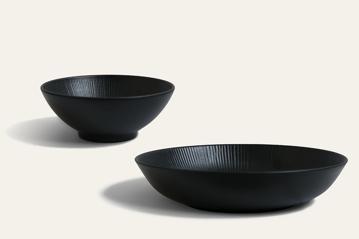 Radiant Texture Matte Black Bowl Set