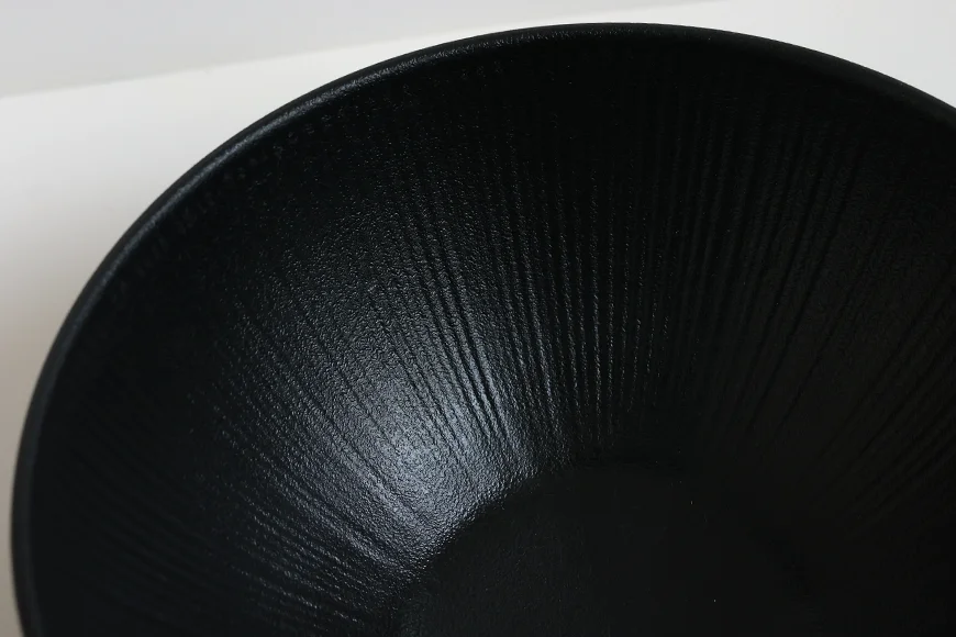 Fine Radial Texture Detail on Matte Black Bowl