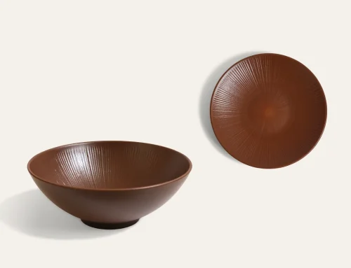 Radiant Texture Chestnut Brown Bowl & Pasta Plate Set