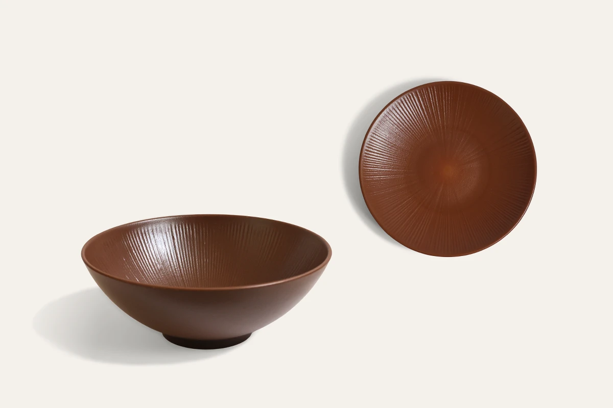 Radiant Texture Chestnut Brown Bowl & Pasta Plate Set