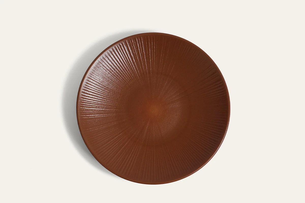 Overhead View of Radiant Texture Chestnut Brown Plate
