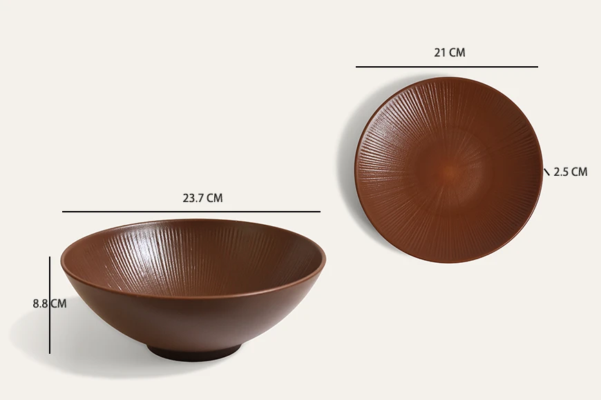 Radiant Texture Chestnut Brown Bowl and Pasta Plate Dimensions